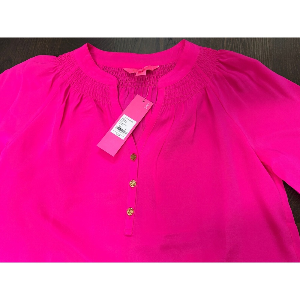 NWT Lilly Pulitzer Elsa Top 100%Silk Pink Silk Smocked Blouse Womens S ret$178 - Picture 4 of 7
